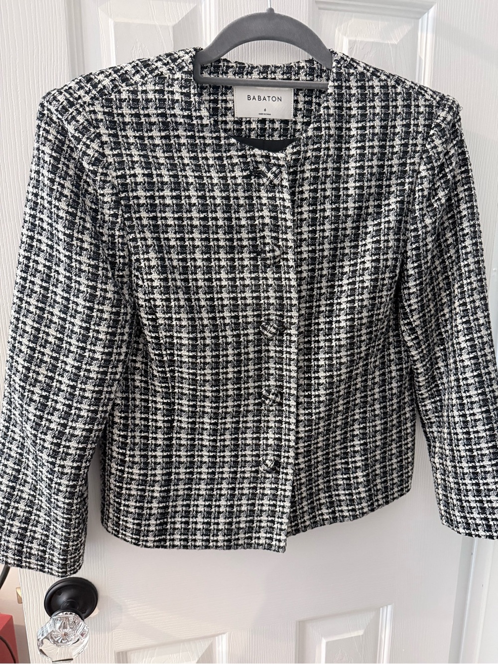 Babaton Black & White Tweed Cropped Blazer